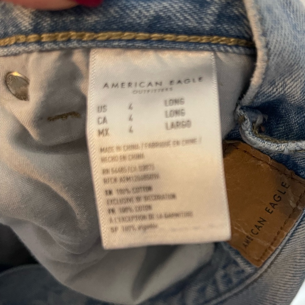 AMERICAN EAGLE Blue Straight Leg Jeans with Ripped Knees Size 4 LONG - Picture 6 of 6